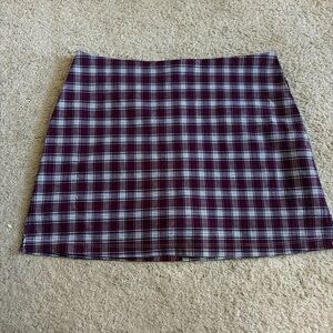 Plaid Mini Skirt in Burgundy and White